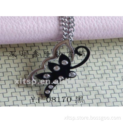 TC13 316L Stainless Steel Crystal Black Butterfly Pendant